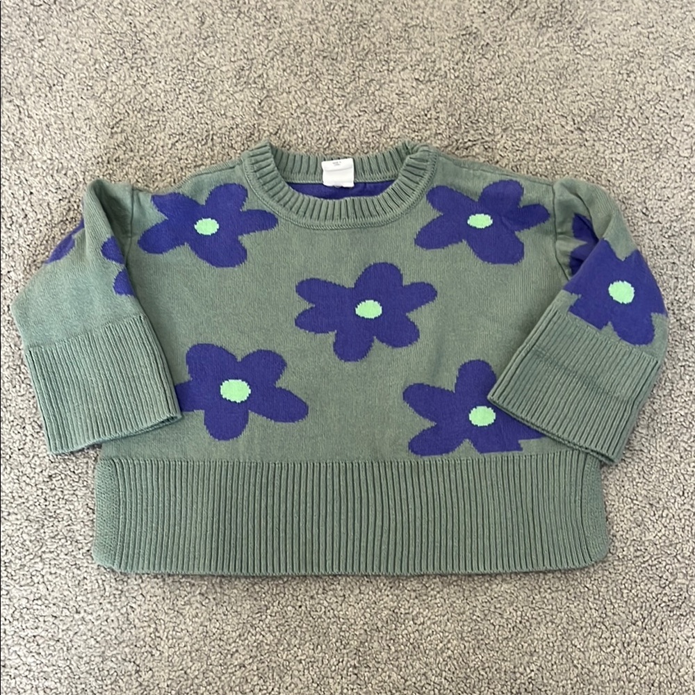 Baby GAP Green and Purple 100% Cotton Sweater with Floral Design 18-24m